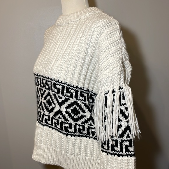H&M Chunky Knit Fair Isle Cropped Sweater CREAM W/ BLACK ACCENTS / MEDIUM - Picture 6 of 11